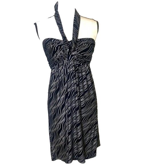 Women’s Express Black Silver Empire Waist Halter Top Cocktail Dress Size Small - Picture 1 of 10